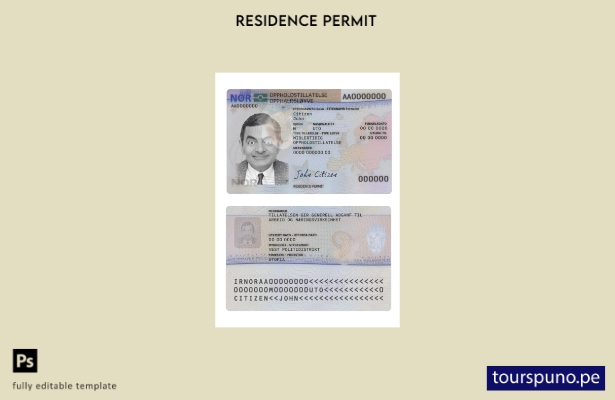 Plantilla de permiso de residencia en Noruega lista para imprimir